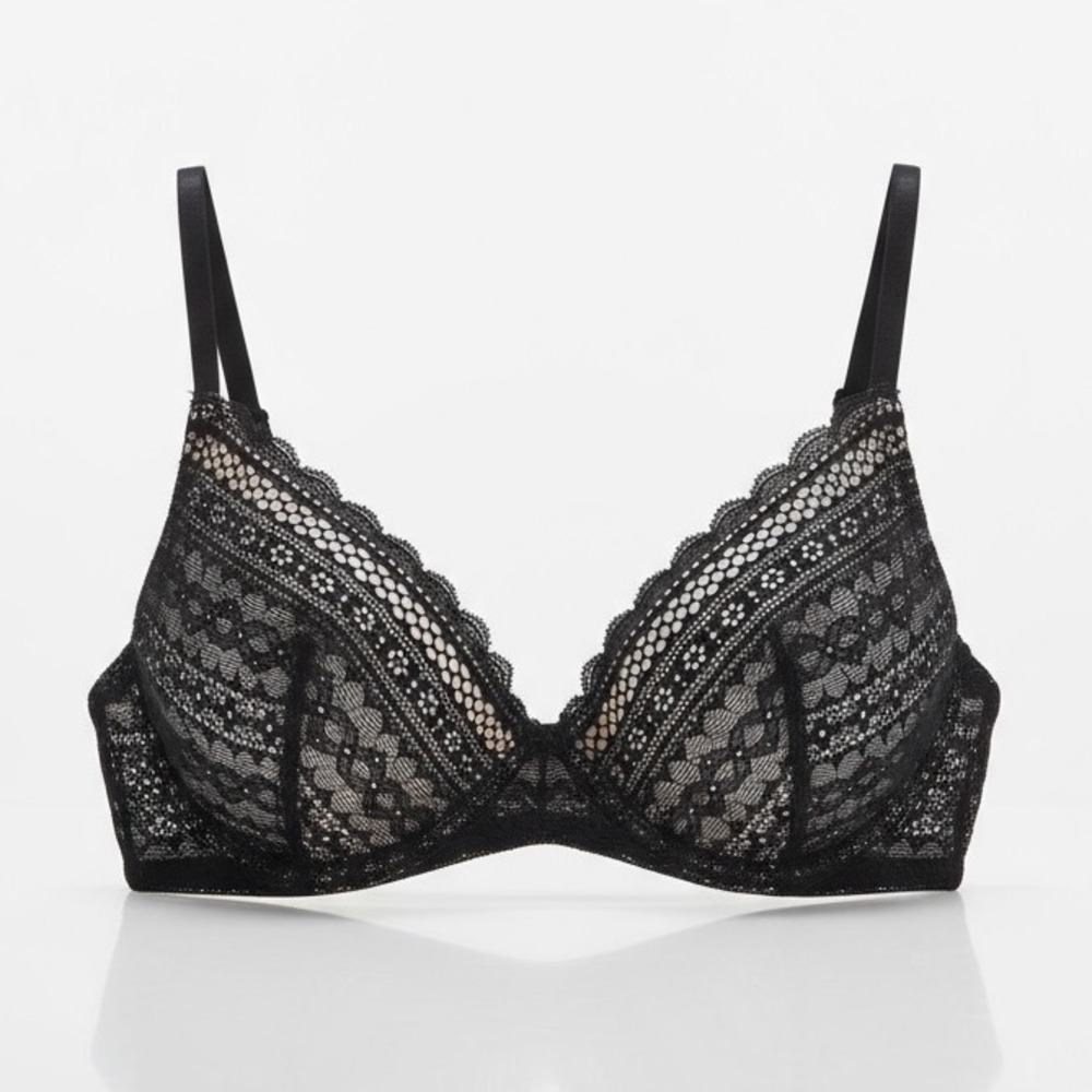 Victoria's Secret Black No Wire Lace Bra Lingerie Women's Size 32B